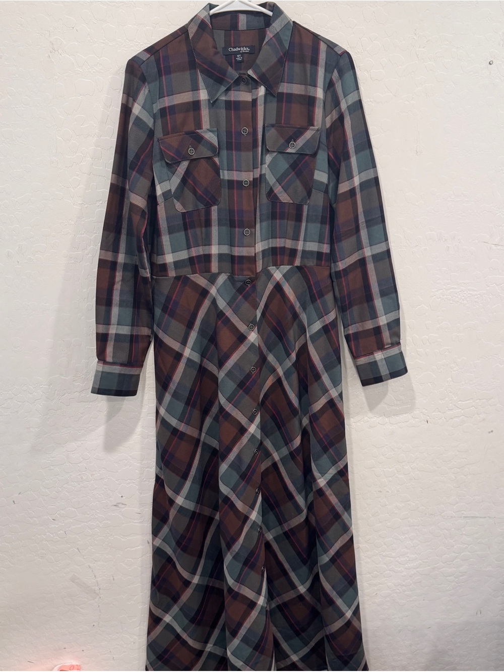 Chadwicks Brown and Green Plaid Maxi Dress